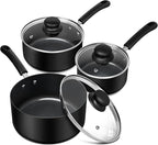MICHELANGELO Nonstick Saucepan with Lid, Ceramic Sauce Pan Sets, Easy to Clean Sauce Pans, Multi-Purpose Cooking Pots, 1QT & 2QT & 3QT, Black
