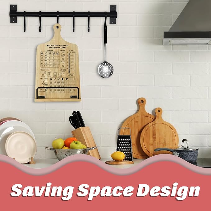 Kitchen Conversion Chart Cookbook Stand, Sturdy Wood Cook Book Holder, Recipe Cookbook Holder Stand with Kitchen Counters, Baking Christmas Gifts for Women, Accessiores for Holding Cookbooks