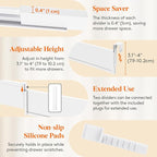 Lifewit Hanging Kitchen Drawer Dividers 3.1" High, 10-17" Adjustable Drawer Organizers for Utensils, Expandable Dresser Separators in Kitchen/Bedroom/Bathroom/Vanity/Office, White(4 Pack)