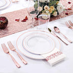 WDF 120 pieces Rose Gold Plates Disposable - Heavy Duty Rose Gold Plastic Plates Perfect for Mother's Day, Wedding, Birthday