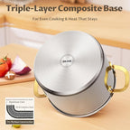 BEZIA 12 Quart Stainless Steel Stockpot with Lid, Induction Compatible Large Cooking Pots, Triple-Layer Bottom for Even Heat, Pasta & Soup Pot for Canning, Stews, and Bulk Cooking, Dishwasher Safe