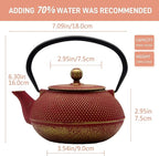 Cast Iron Teapot Tea Kettle with Stainless Steel Infuser for Stovetop Safe Coated with Enameled Interior Japanese Red Tetsubin for Loose Tea(30.4oz/900ml)