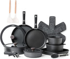 SENSARTE 24 Piece Pots and Pans Set, Nonstick Detachable Handle Cookware, Induction Kitchen Cookware Set with Removable Handle, Healthy Non Stick for RV, Dishwasher＆Oven Safe (Black)