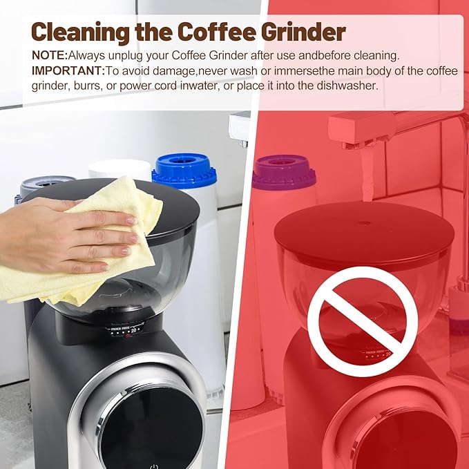 Electric Coffee Grinder Touchscreen 2-14 Cup Conical Burr Coffee Grinder with 25 Grinding Settings Cleaning Brush Grindable Espresso Drip Coffee French Press for Home Use 110V Black