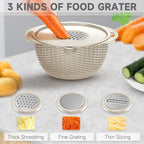 4-1 Colander with Bowl Set - Rotatable Colander Bowl with Measuring Spoons - Fruit Strainer Bowl, Food Strainers and Colanders Funny Presents for Women, Aesthetic Kitchen Gadget Essentials - Beige