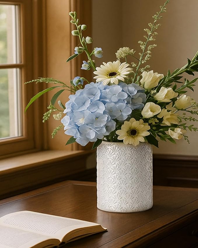 Nucookery 6.4'' Utensil Holder - Ceramic Utensil Holder for Kitchen Counter, Large Capacity Countertop Storage, Farmhouse Style Utensil Crock Organizer for Spoons, Spatulas & Cooking Tools