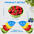Baderke 4 Pack Mini Colander for Kitchen Plastic Berry Strainer with Double Handles 7.5 x 6 x 3 Inch Small Colander Strainer for Fruits Vegetables Food(Green, Red, Blue, Lemon Yellow)