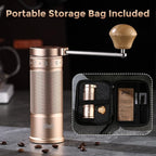 Bincoo Manual Coffee Grinder with Foldable Handle– External Setting Hand Coffee Grinder with Steel Burr,Compact and Portable for Home/Travel/Camping(Champagne)