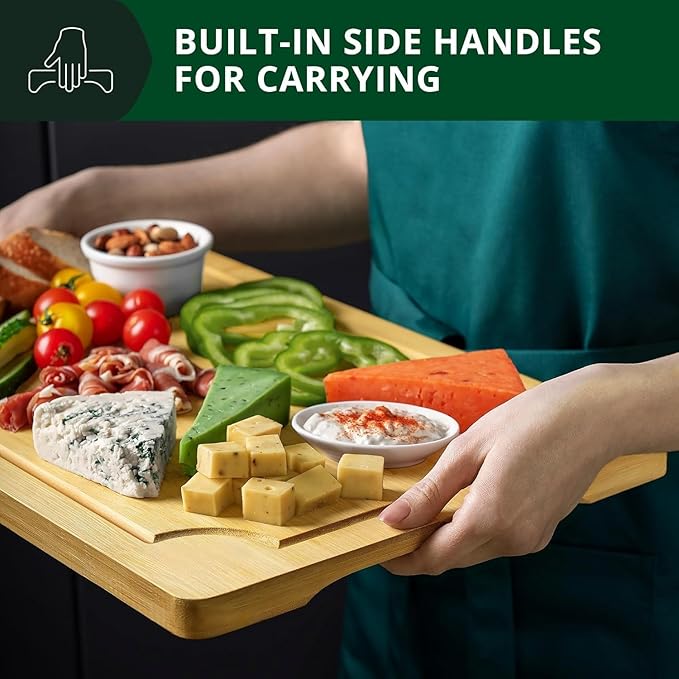 Bamboo Cutting Board Set 3 Piece Large Wood Chopping Boards With Juice Grooves for Meat Vegetables Fruits & Charcuterie Durable Kitchen Serving Boards