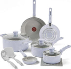 T-Fal Refresh Ceramic Nonstick Cookware Set, 12-Piece Nonstick Cookware, Oven Safe to 350°F, Stockpot, Griddle, Frying Pans, Utensils, Ceramic Pots and Pans Set, Blue