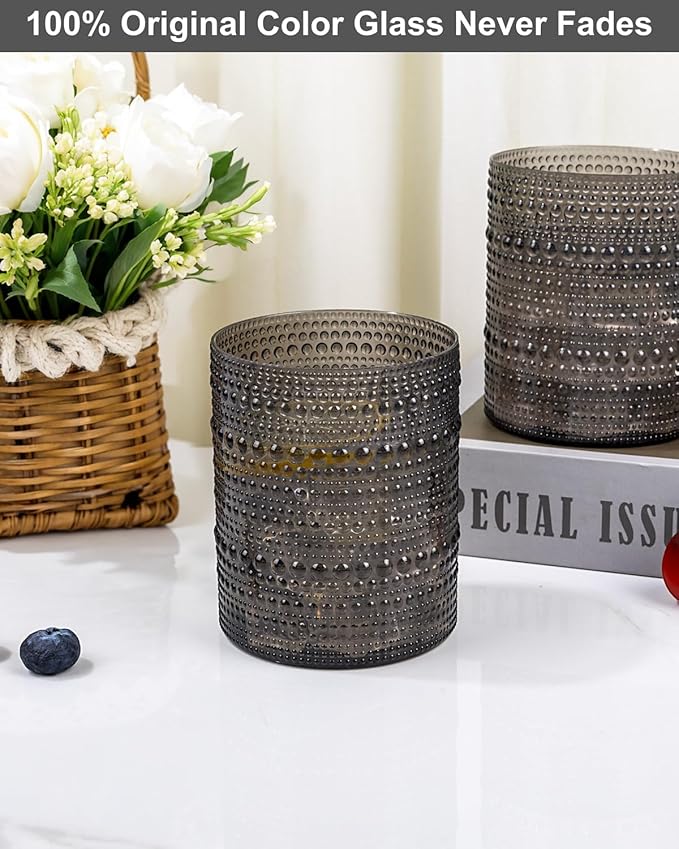 YOUBET 24PCS Plastic Drinking Glasses - 14OZ Black Hobnail Drinkware Glasses - Vintage Glassware Textured Beaded Cups for Water, Beer, Whiskey, Juice and Various Mixed Drinks, halloween