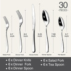 Silverware Set for 6, 30 Piece 18/10 Stainless Steel Flatware Utensils Cutlery Set, Mirror Polished knives Forks and Spoons Silverware Sets,Dishwasher Safe for Dinner Home Kitchen,Wedding Party