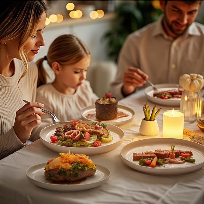 Sweese Porcelain Dinner Plates Set of 6, 10.5 Inch Dish Set - Dishwasher, Microwave, Oven Safe, Scratch Resistant, Kitchen Serving Dishes - White