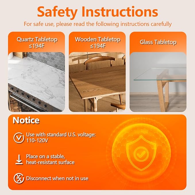 Food Warming Mat, 9 Temperature Modes & Upgraded Electric Heating Wire Full Surface Heating, Portable Warming Mat for Food, 6-Hours Auto Shut-Off Food Warming Mat for Buffet, Parties