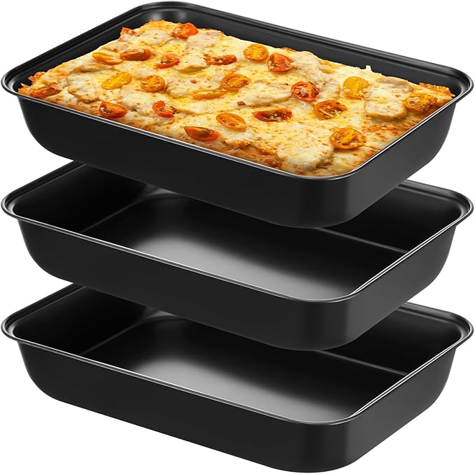 Detroit Style Pizza Pan 13.4 x 9.5 x 2.2 Inch Hard Rectangular Deep Pizza Pans Non Stick Sicilian Style Pan Dish Pre Seasoned Bakeware Kitchenware