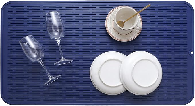 Silicone Dish Drying Mat for Multiple Usage,Easy clean,Eco-friendly,Heat-resistant Silicone Mat for Kitchen Counter or Sink,Refrigerator or Drawer Liner Navy Blue 4XL 32 inches x 18 inches