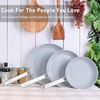 MsMk Ceramic Nonstick 8-inch, 9.5-inch and 11-inch Frying Pan Set, No PFAS & PTFE & PFOA, Stainless Steel Handle, Dishwasher & Oven Safe