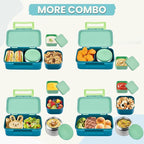 Kids Lunch Bento Box with Thermo Ice Pack Food Container with Insulated Lunch Bag, Insulated Water Bottle with Straw for Girls Boys,Green