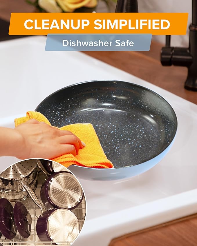 Nuwave Lux 13-Piece Premium Cookware Collection, Healthy G10 Duralon Blue Ceramic Nonstick, Ultra Durable, PFAS-Free, Lightweight & Works on All Cooktops