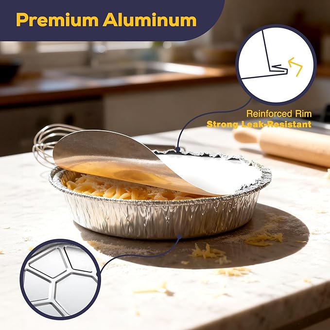 Fit Meal Prep 50 Pack 7” Round Aluminum Foil Pans with Lids, Pie Tins Disposable 7 inch with Lids, Take Out Containers, Freezer Oven Safe Aluminum Baking Pans for Storing, Cooking, Storage, Reheating