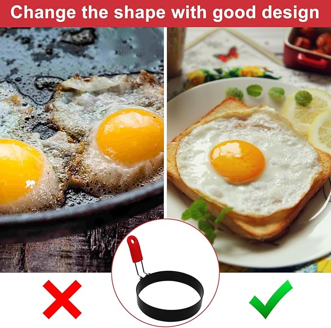4 Inch Small Egg Rings for Frying Eggs with Foldable Handle, 2 Pack Stainless Steel Round Egg Shaper, Eggs Mcmuffin Ring Mold for Camping Pancake Sandwiches