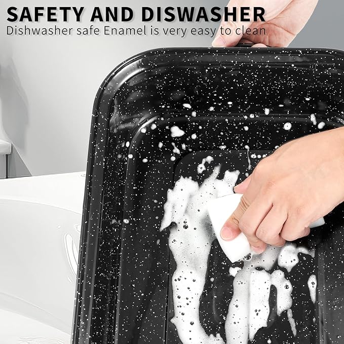 Roasting Pan with Rack, 21” Rectangular Granite Roaster Pan, 25lb Capacity, Large Roaster Pot for Baking Turkey with Versatile Lid