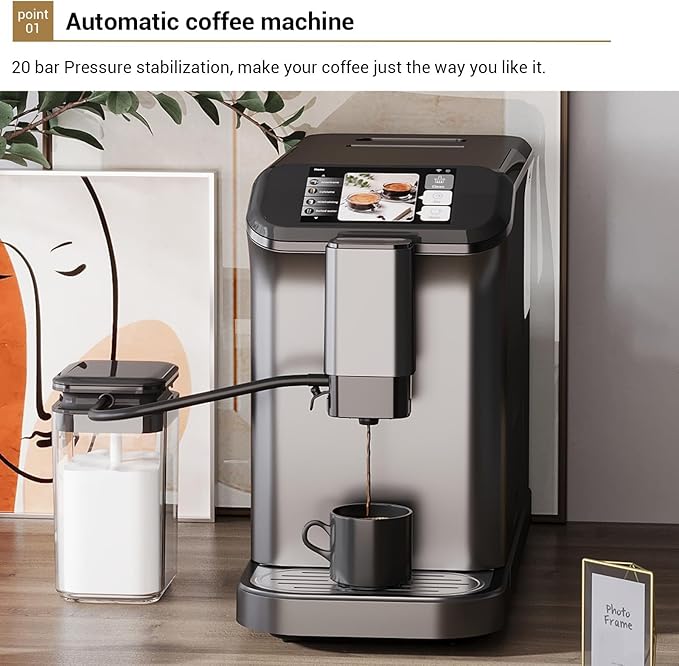Fully Automatic Espresso Machine with Milk Frother Model with Automatic Milk Foam & TFT Display, Built-In Grinder, Ideal for Home & Office Use