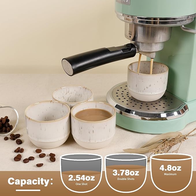 Ceramic Espresso Cups Set of 4, Double Walled Espresso Coffee Mugs for Nespresso Cups, Special glazed Demitasse Cups Expresso Coffee Cup for Espresso Machine (Speckled Off-White)