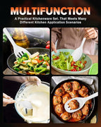 Silicone Cooking Spoons, Great for Scooping Sides and Serving Hearty Stews, BPA-Free Matte Silicone, Wooden Handle Serving Spoon for Nonstick Cooking Surfaces (White)