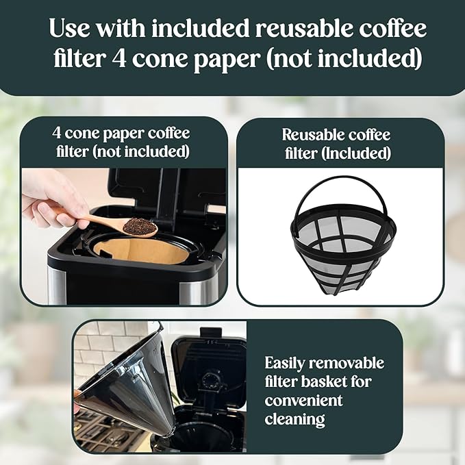 Deluxe 14 Cup Programmable Drip Coffee Maker with Glass Carafe | Large Capacity Coffee Maker 14 Cup with, Auto Shut-Off & Timer | Classic Black