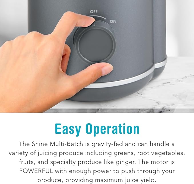 Shine Multi-Batch Compact Cold Press Juicer SMB-1, Hands-Free, Hopper Continuous Feed, Portable