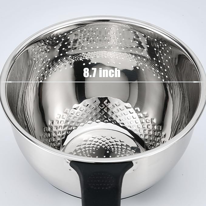 Kitchen Strainers and Colanders with Handle, Stainless Steel Grater with Container, Vegetable Shredder with 3 Blades, Versatile Side Drainer Bowl for Washing Rice, Beans and Fruits
