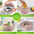4-1 Strainer Bowl with Lid Set - Strainers and Colanders, Colander for Kitchen, Pasta Strainer, Fruit Cleaner, Veggie Wash, Funny Kitchen Present, Fruit Washing Bowl, Cooking Present for Women - Pink