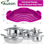 AUOON Clip On Strainer Silicone for All Pots and Pans, Pasta Strainer Clip on Food Strainer for Meat Vegetables Fruit Silicone Kitchen Colander (Purple)