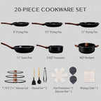 ROVSUN 20 Pcs Nonstick Pots and Pans Set, Cast Aluminum Kitchen Cookware Set, RV Kitchen Cooking Set and Utensils, PFAS PFOA & PFOS Free, Black, Skillet, Saute Pan, Soup Pot