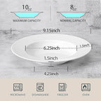 Artena 10 Ounce Pasta Bowls Set of 4, Elegant White Soup Bowls, Wide Rim Salad Bowl, Premium Porcelain Pasta Plate Bowl, Shallow Soup Plates for Eating, Microwave Dishwasher Oven Safe Bowls