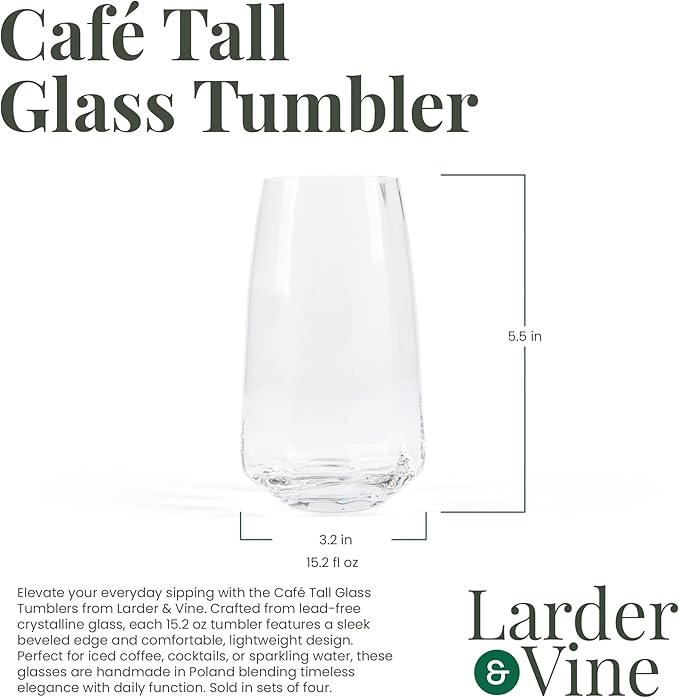 Larder & Vine Cafe Tall Glass Tumbler (4-Piece Set)