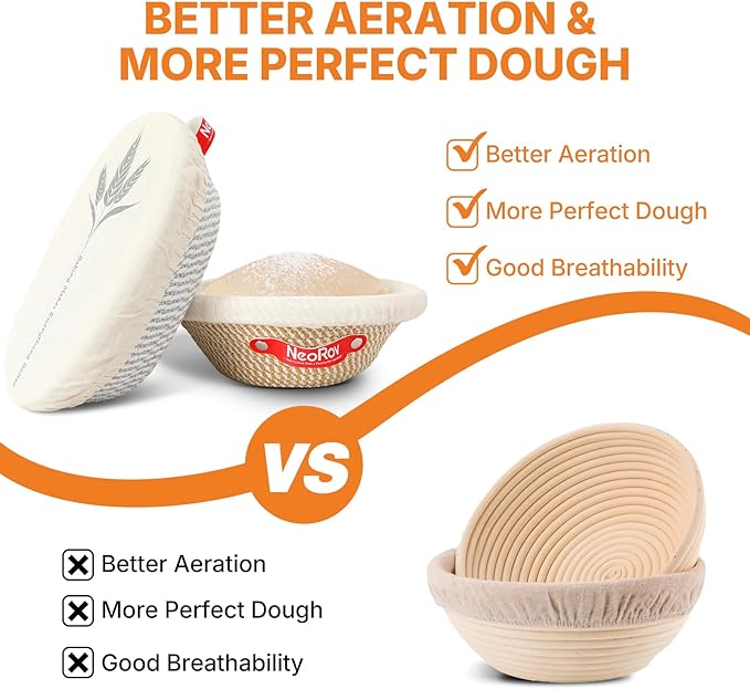 Banneton Bread Proofing Basket Set - Oval & Round Sourdough Proofing Baskets - Sourdough Proofing Bowls Bread Baking Supplies With Liner & Cloth Cover - Cotton Rope Banneton Basket for Baking