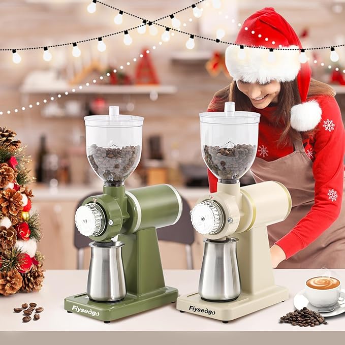 Electric Coffee Grinder Burr Espresso Coffee Bean Grinder Small Automatic Stainless Steel Coffee Mill With Brush, Pea Green