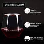 LUODA 32 Pack Rose Gold Diamond Wine Glasses, 12 Oz Stemless Rose Gold Rim Wine Glass, Disposable Clear Plastic Whiskey Glasses For Serving White Wine, Red Wine, Cocktail, Whiskey