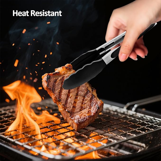 Silicone Kitchen Utensils Set, 446°F Heat Resistant Cooking Utensils Set with Slotted Turner, Tongs, Whisk, Spoons, Spatulas, Brush, Kitchen Gadgets Sets for Nonstick Cookware, Black