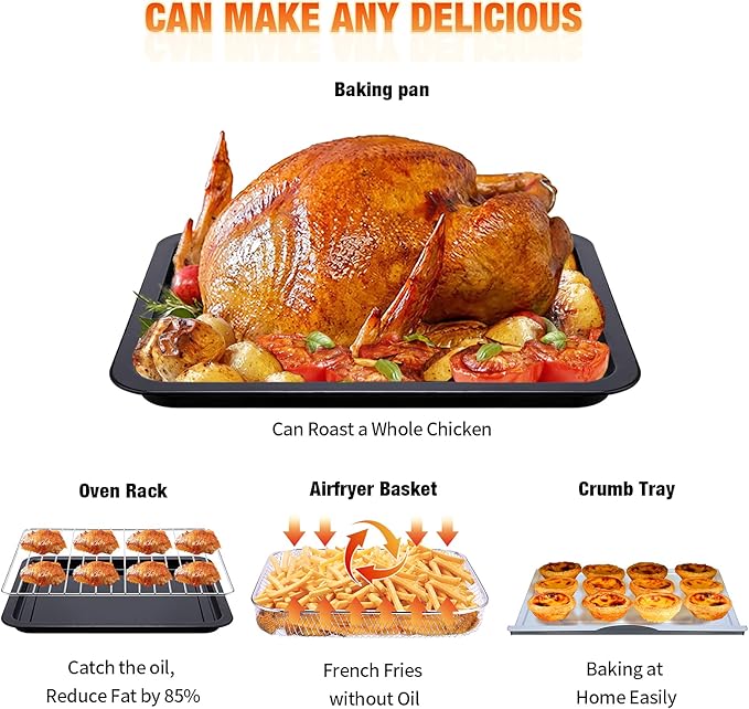 Geek Chef Air Fryer Oven 26 QT, Big Air Fryer, Toast Oven with Bake, Roast, Pizza, Easy to Use & Clean, 6 Slice Toast, Stainless Steel