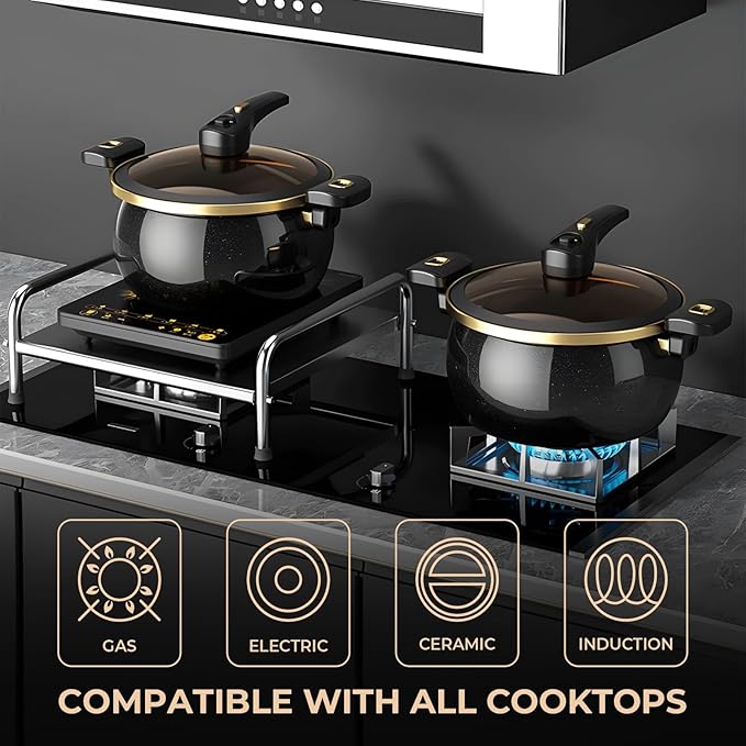 Nonstick Ceramic Coated Sauce Pan with Lid Black Crock Pot with Twist & Lock Handles, Micro Pressure Cooker Versatile stock pot with lid, Bottom Big Soup Canning Pots,Simmer Pot (BLACK, 5.5Quarts)