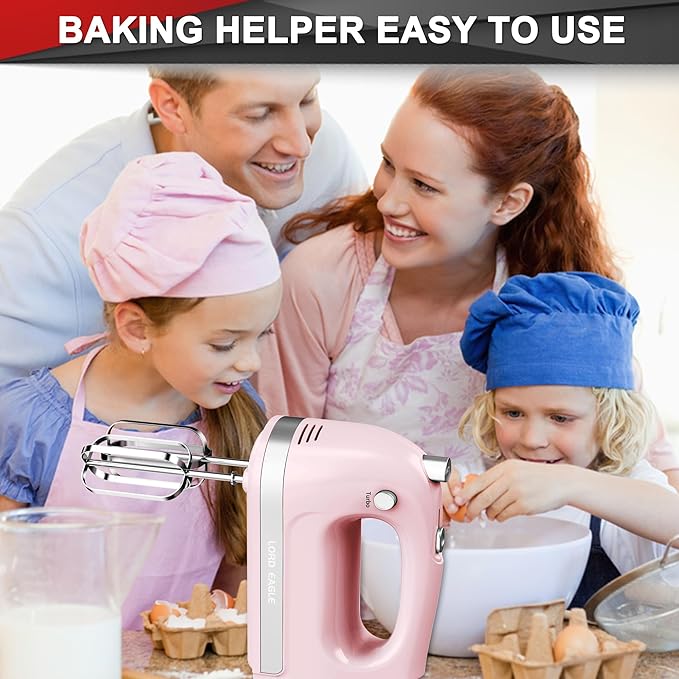 Lord Eagle Hand Mixer Electric 400W, 5 Speed handheld Mixer, 5 Stainless Steel Accessories for Baking Cake Egg Cream Food Beater, Turbo Boost/Self-Control Speed + Eject Button