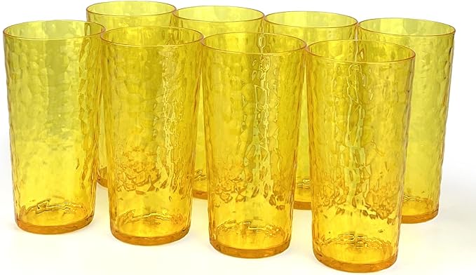 Yalin 24-Ounce Plastic Tumbler Acrylic Drinking Glasses, Reusable Plastic Cups, Stackable, BPA-Free, Shatter Proof, Dishwasher Safe, Set of 8 (Yellow)