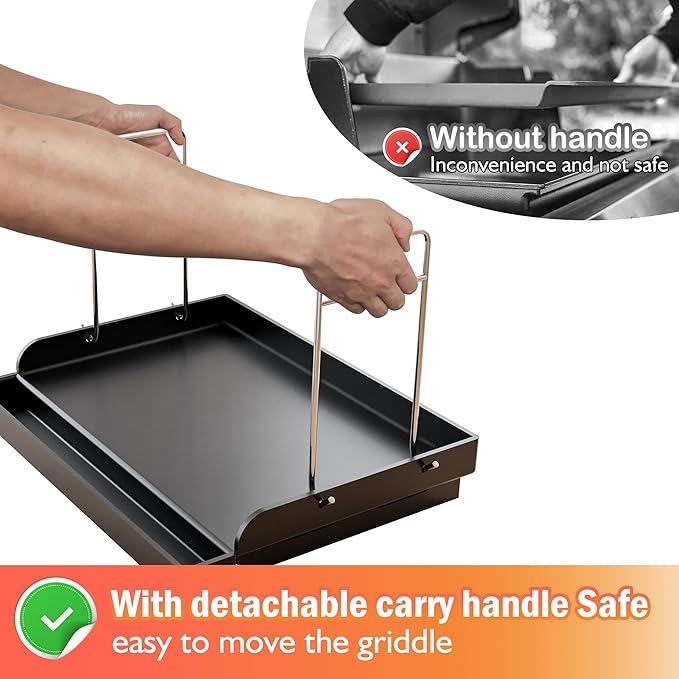 17" x 13" Nonstick Coating Cooking Griddle for Gas Grill, Universal Flat Top Cooking Plate Insert for Charcoal/Gas/Electric Grill with Grease Groove and Removable Handles