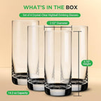 NutriChef 14.2 oz Highball Drinking Glasses Set of 4, Heavy Base Tall Glasses for Water, Liquor, Cocktail | Long Kitchen Glass for Drink and Juice - Clear