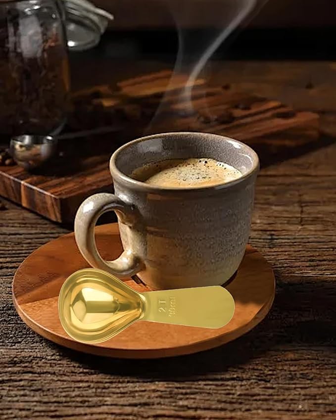 Coffee Scoop 30ml 2PCS, 2 Tablespoon Measuring Spoons, Ergonomics Design Coffee Scooper Stainless Steel Manufacture，Coffee Scoop for Ground Coffee Protein Powder Sugar Cereal (Gold, 2 tbsp-30ml)