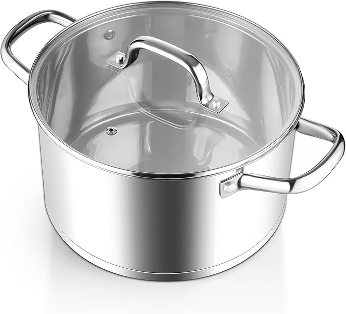 Stainless Steel Stock Pot 4 Quart, Homikit Induction Stockpot with lid for Soup Pasta Sauce Cooking Simmering, Tri-ply Heavy Bottom Compatible with All Stove, Dishwasher Safe