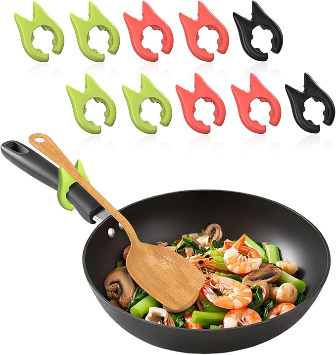 10-Pack Silicone Pot Clip Spoon Rest, Non-Slip Heat Resistant Spoon Holder for Pot, Kitchen Cooking Utensil Rest